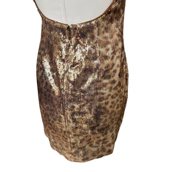 Cache Women's 8 Metallic Gold Sequin Cheetah Leopard Open Back Mini Sheath Dress - Picture 6 of 9